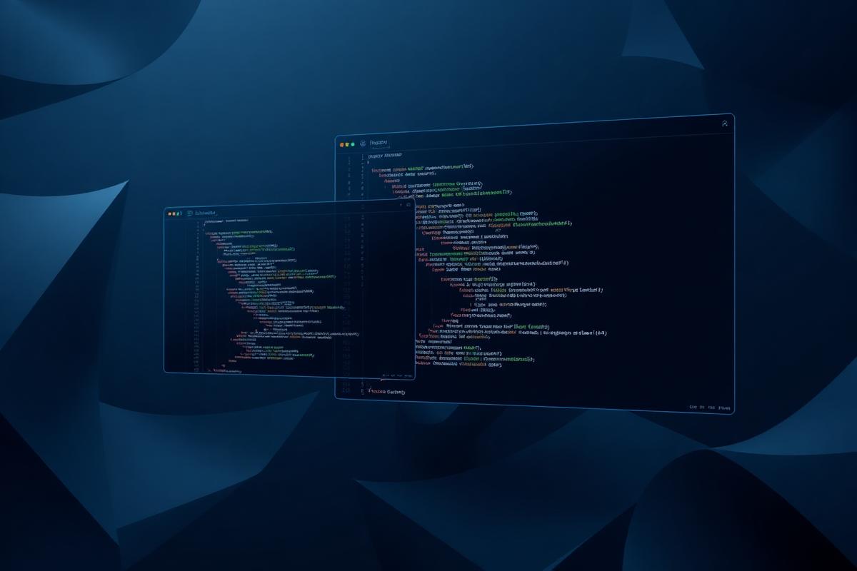 Editor windows showing custom software source code